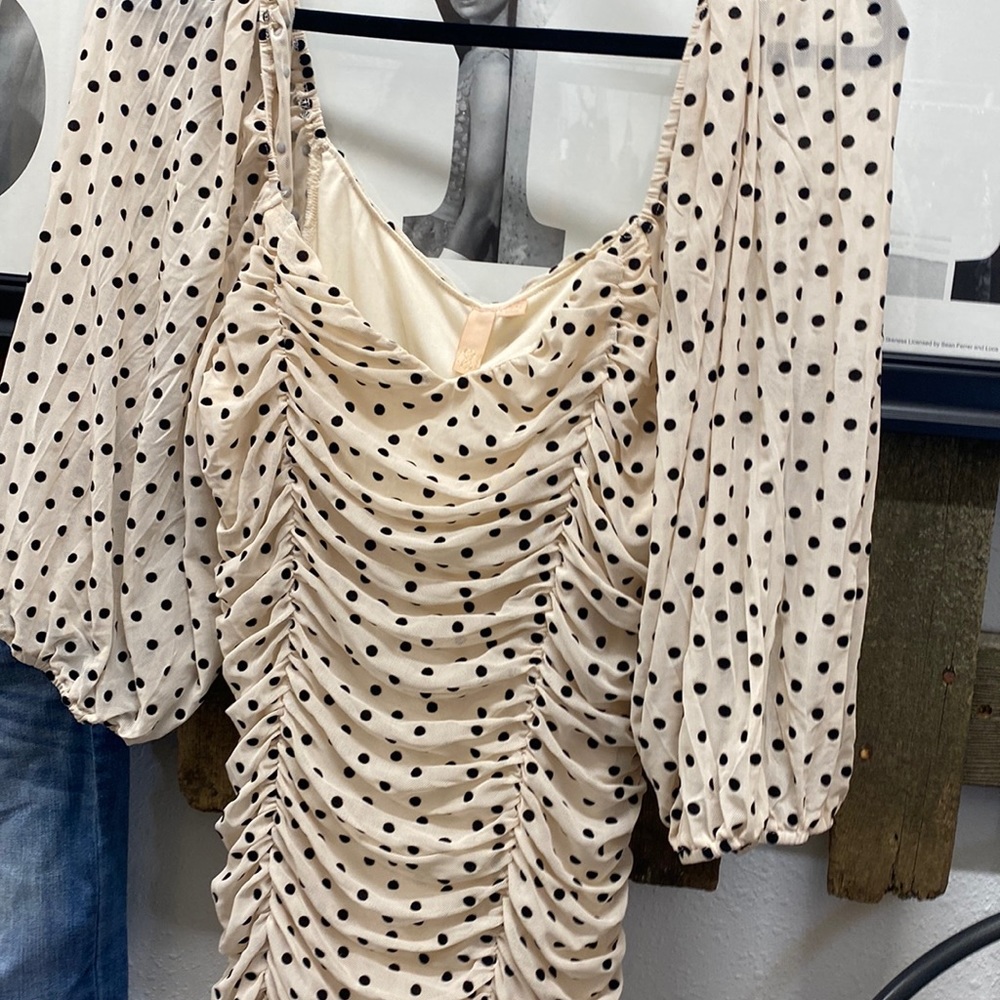 Cream with black short midi  polka dot dress XL NEW